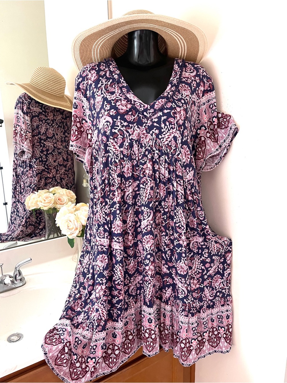 Knox Rose*Women’s Boho Dress XXL Plus Size Cottagecore Cotton dress purple